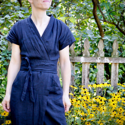 Black Linen Wildwood Wrap Dress, with Obi Belt Options